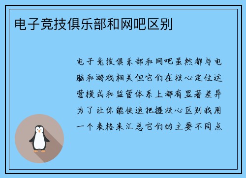 电子竞技俱乐部和网吧区别